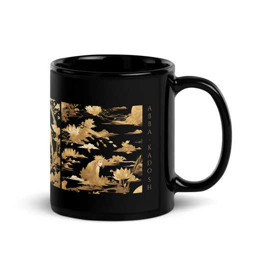 Black Glossy Mug - Exclusive "Hakihiko & the sisters Ayame & Yuna", Gold Design by ABBA – KADOSH